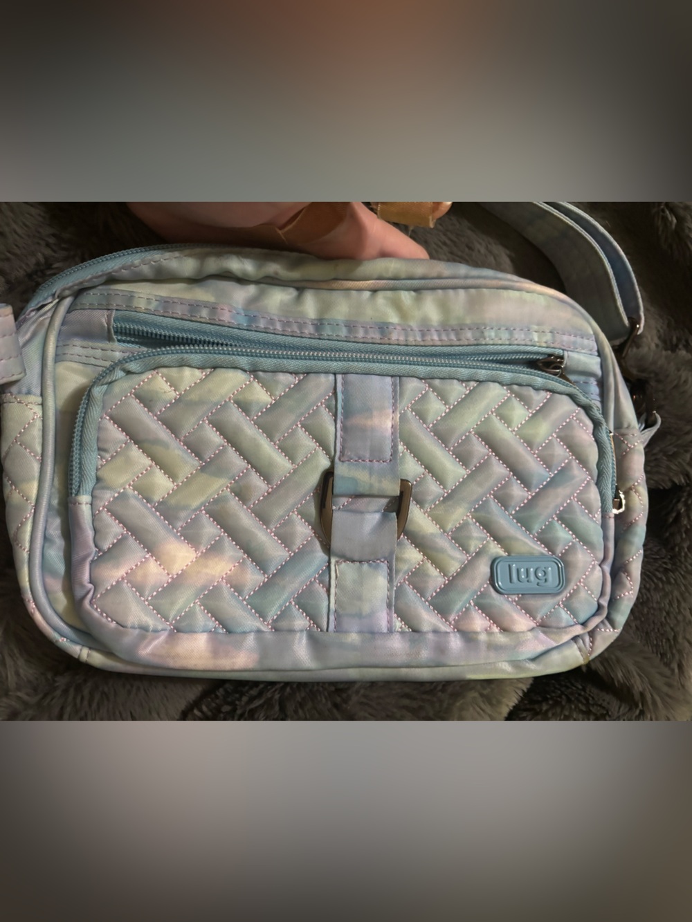 lug Quilted Crossbody Bag in Pastel Blue-Green Tie-Dye
